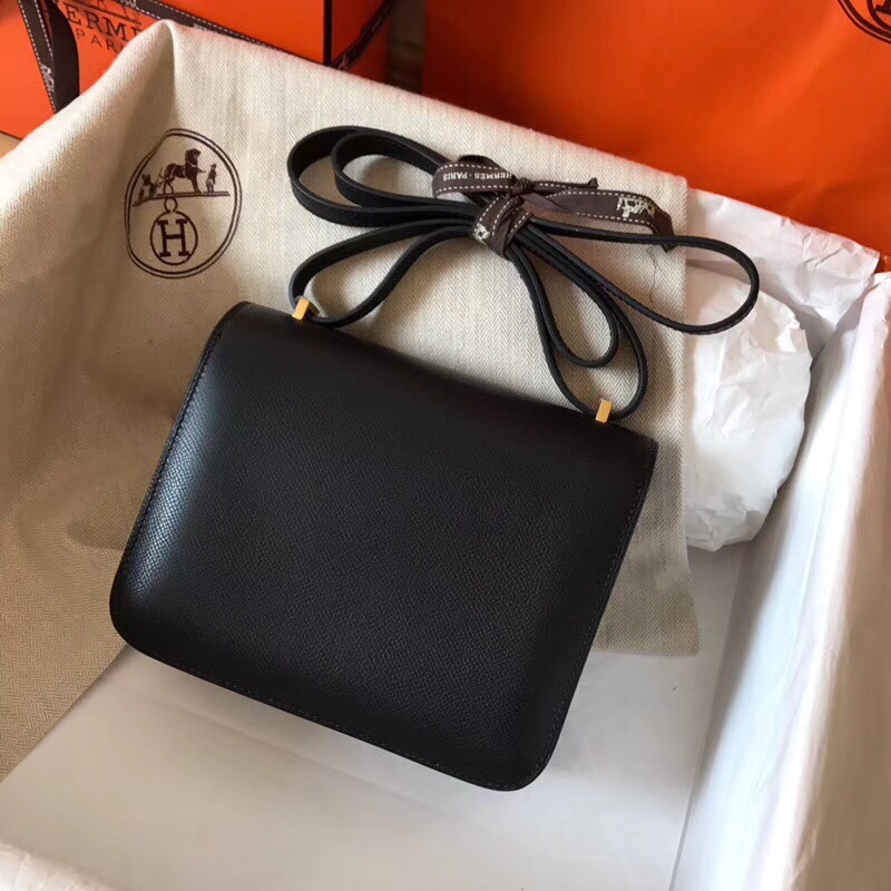 Hermes Constance 24cm Shoulder Bag In Black Epsom Leather